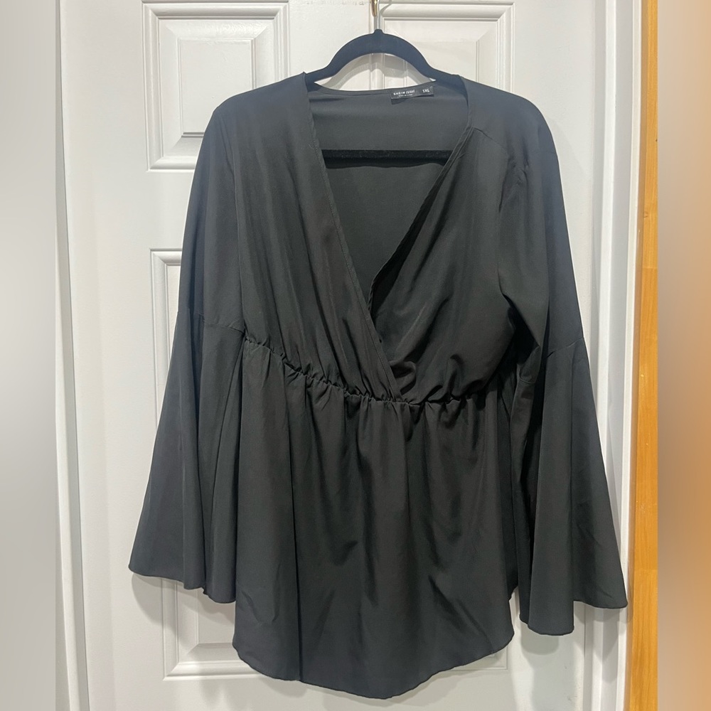 Flare sleeve black blouse